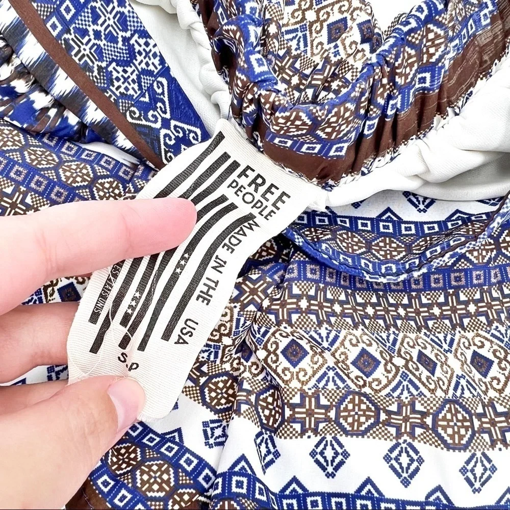 Free People Flowy‎ Blue & Brown Boho Western Cottagecore Shorts